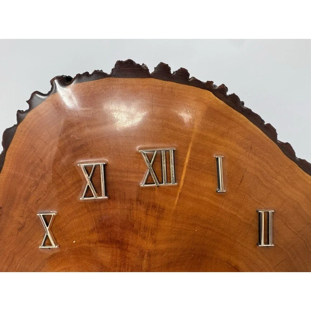 Vintage Live Edge Wood Slice Wall Clock Roman Numerals 15x16 Tested